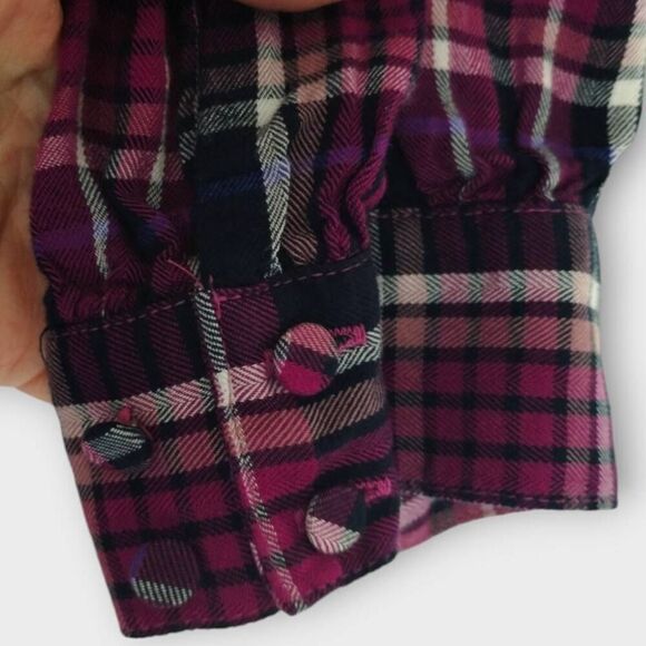 Chicos Womens Blouse Sz 12 Flannel Ruffles Button Shirt Purple Preppy #570315357 - Picture 10 of 16